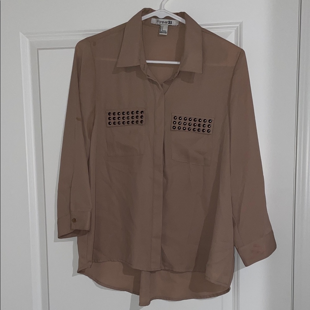 Forever 21 Tan Studded Blouse